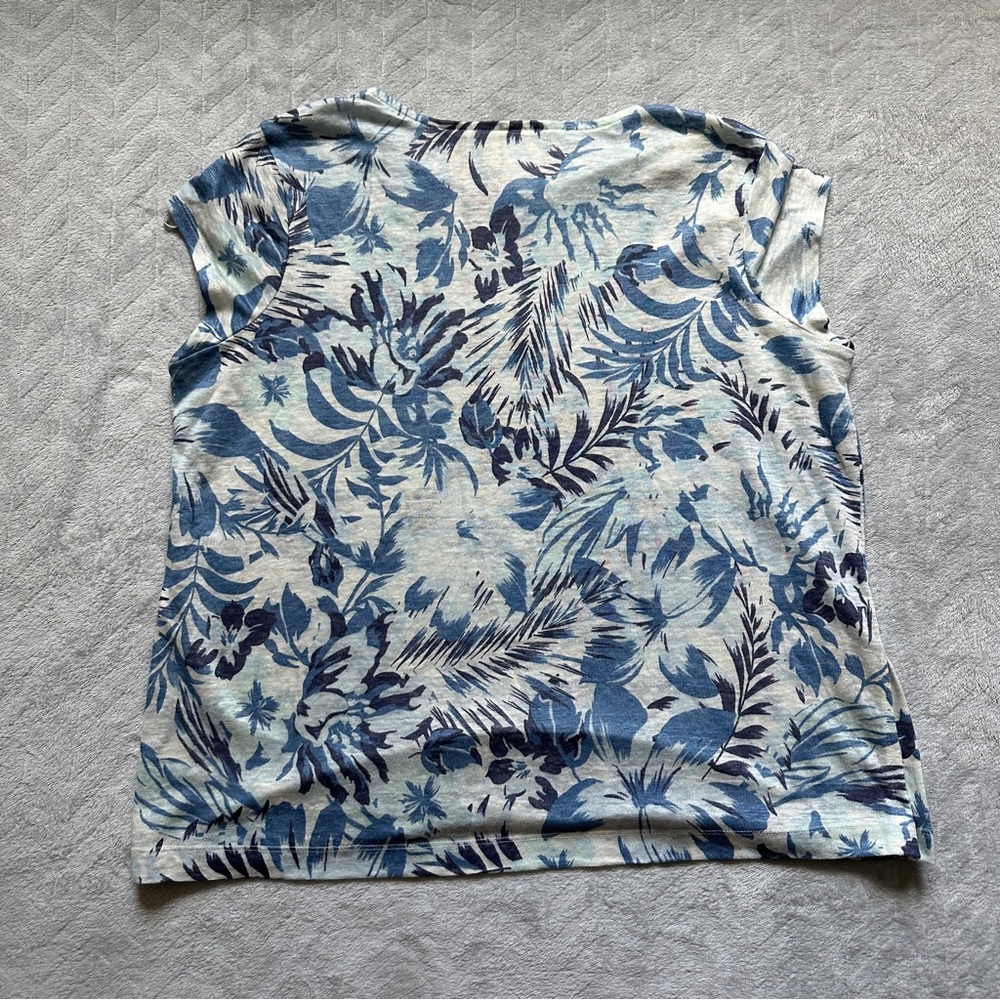 C&C California 100%‎ Linen Floral Top Blue/White Size M - Picture 3 of 6